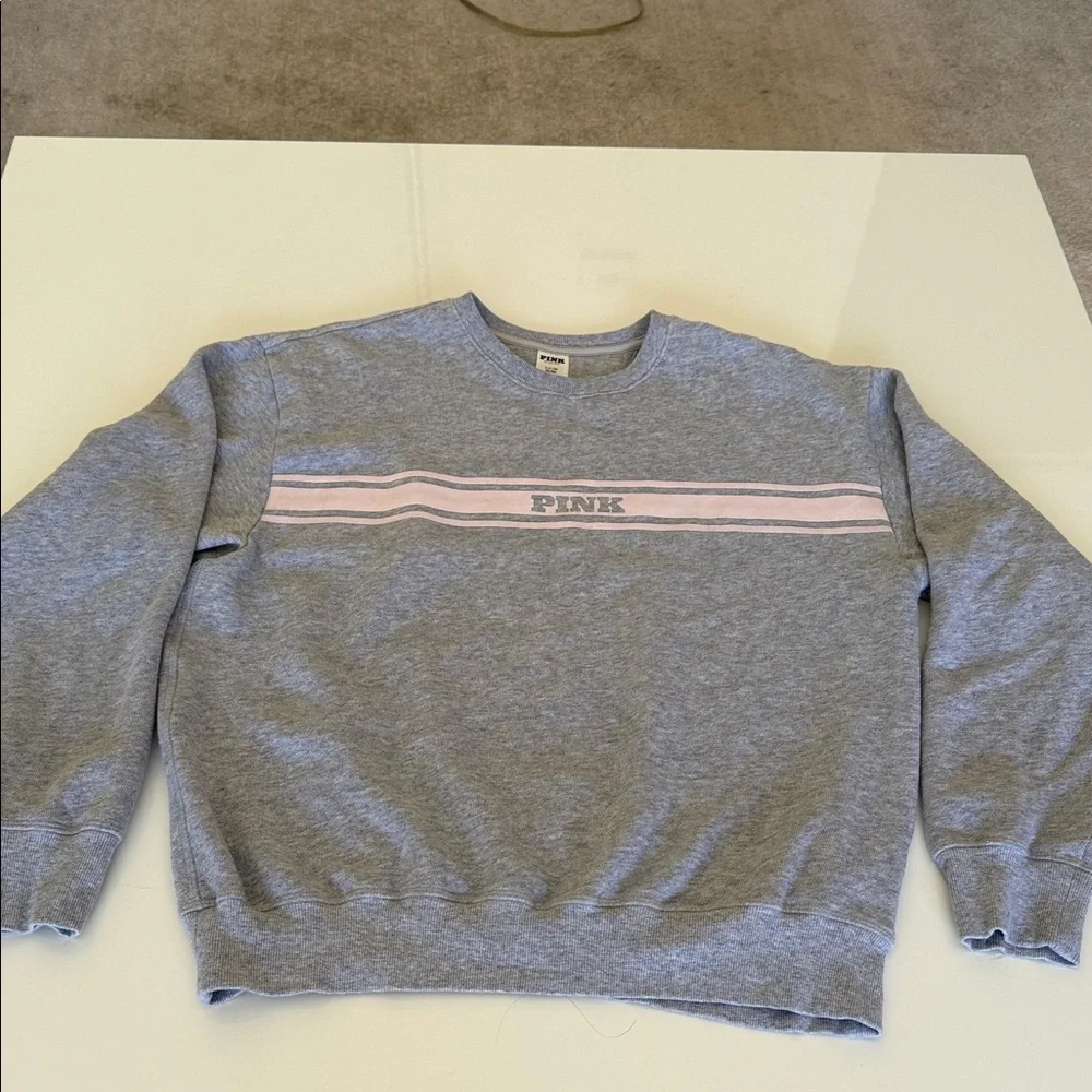 PINK Victoria's Secret Gray Sweatshirt with Pink Accents Size S